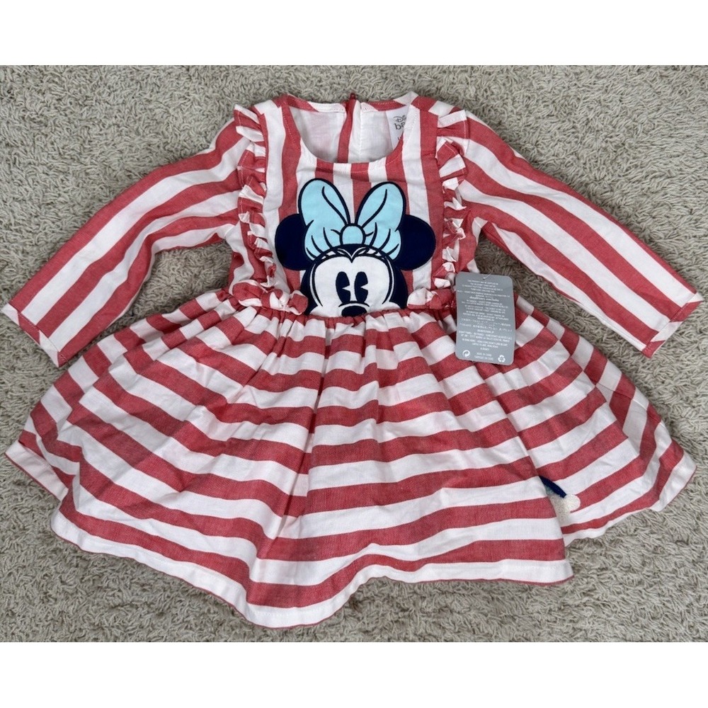 NWT Disney Baby Minnie Mouse Striped Dress With Matching Bloomers Size 12-18 Mos
